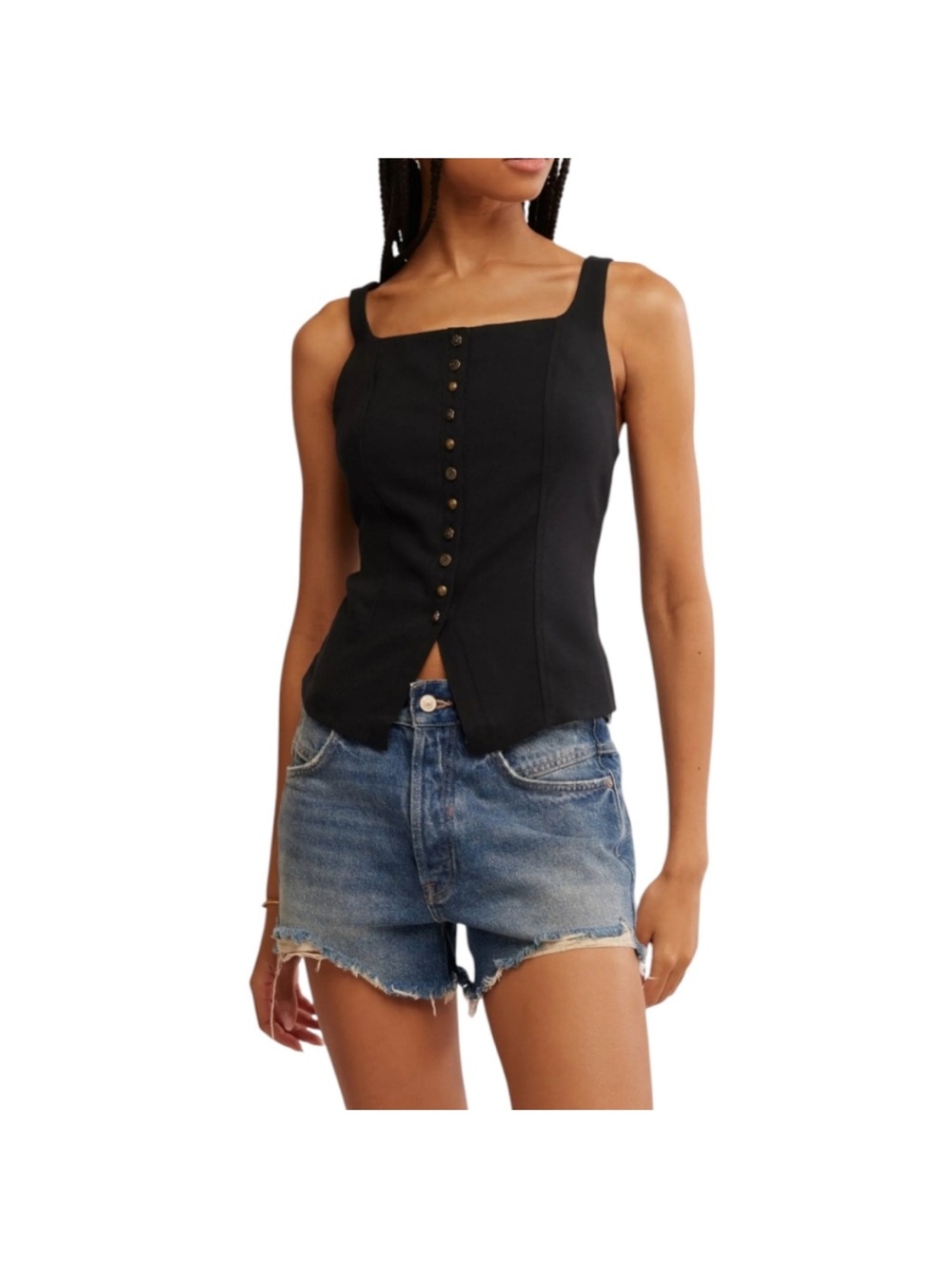 Free People A Moment In Time Back Lace Up Vest Top, Black, EUC, size Small